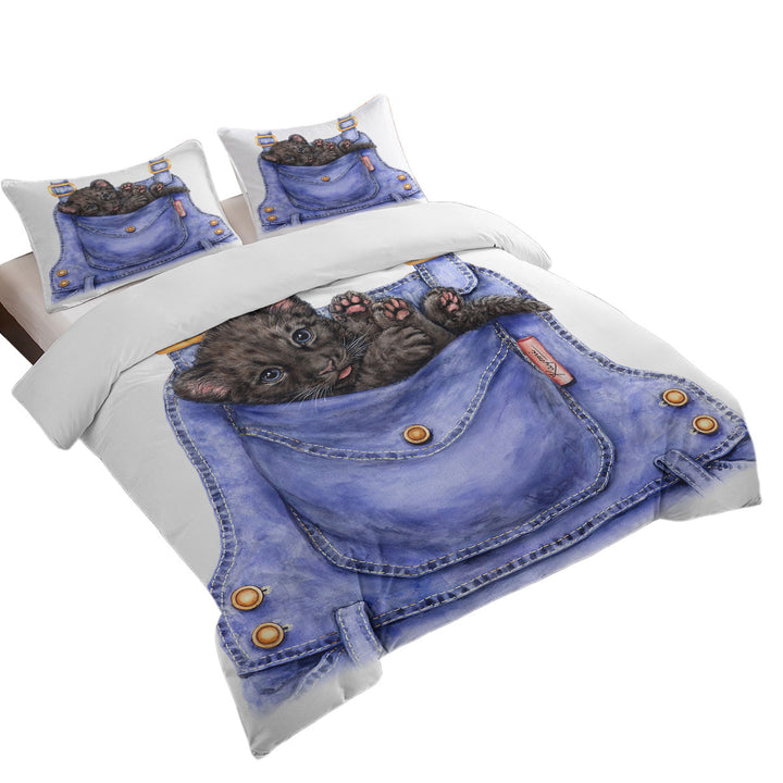Cute Animal Art Black Panther Cub in a Pocket Duvet Cover