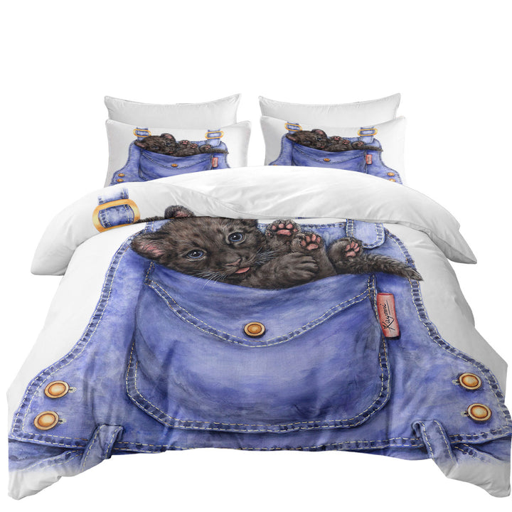 Cute Animal Art Black Panther Cub in a Pocket Duvet Covers