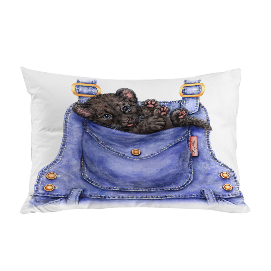 Cute Animal Art Black Panther Cub in a Pocket Pillow Cases