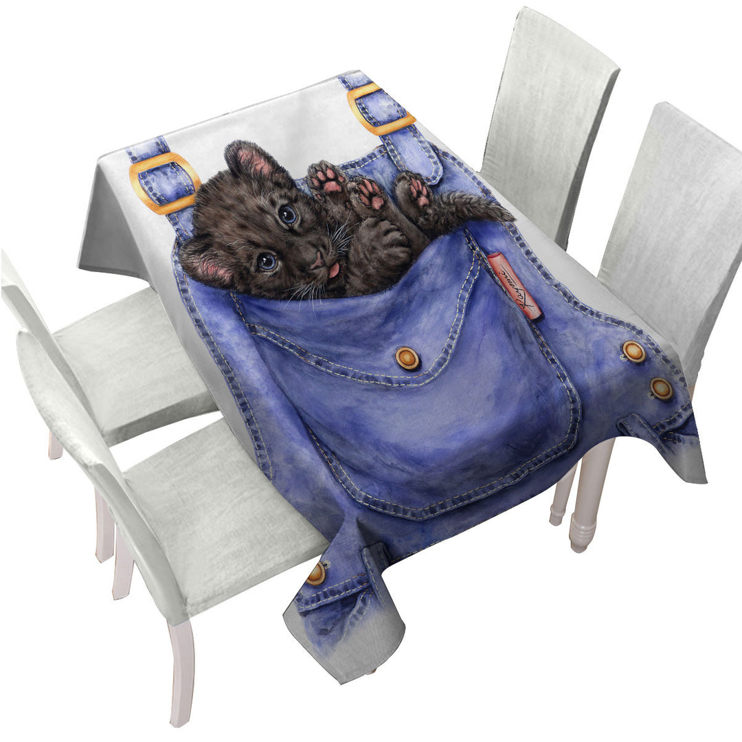 Cute Animal Art Black Panther Cub in a Pocket Tablecloths