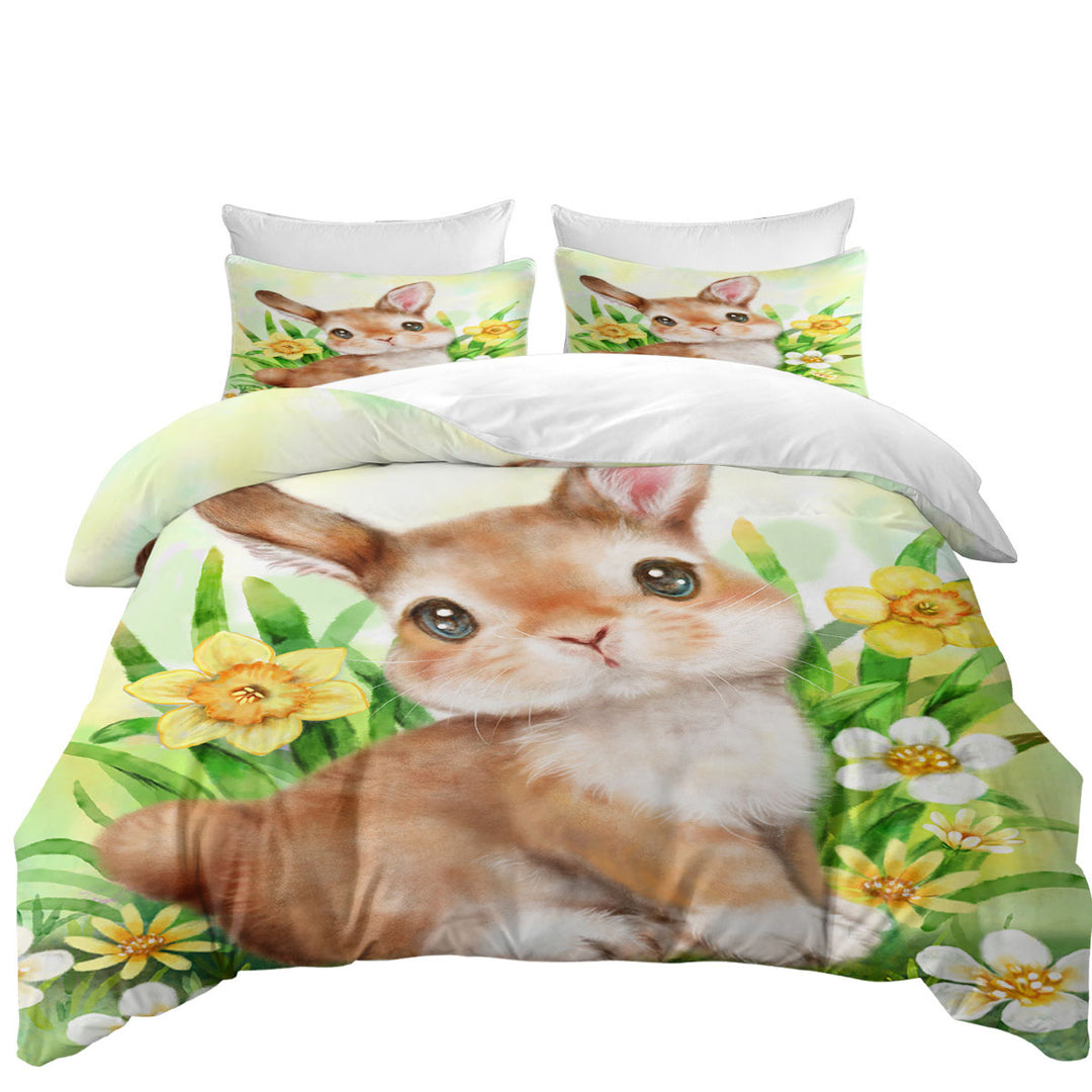 Cute Animal Art Bunny in the Flower Garden Duvet Cover sale