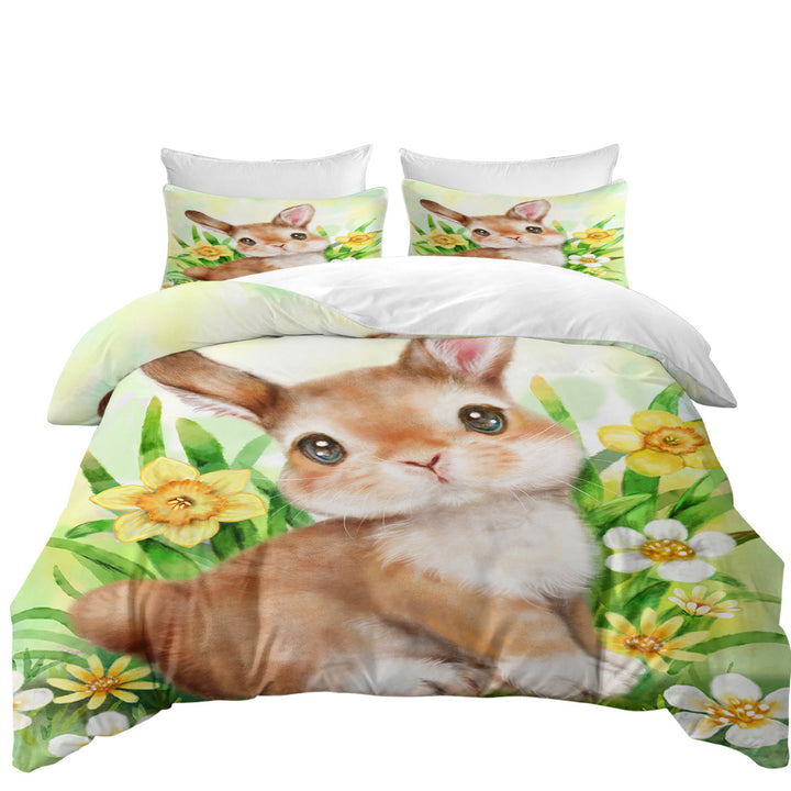 Cute Animal Art Bunny in the Flower Garden Duvet Cover sale