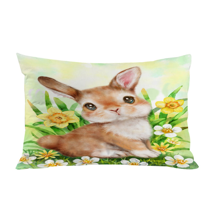 Cute Animal Art Bunny in the Flower Garden Pillowcase