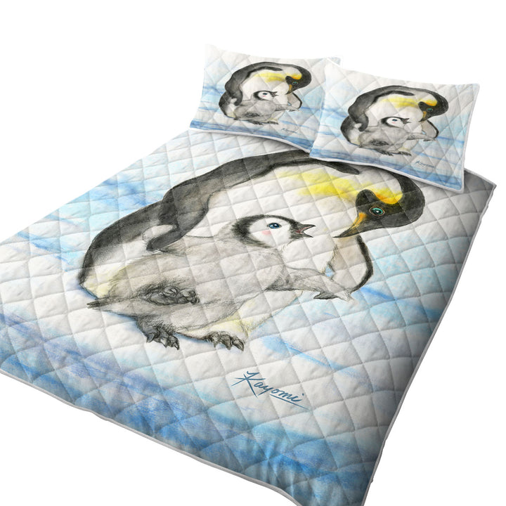 Cute Animal Art Drawings Penguins Holding Hands Coverlets
