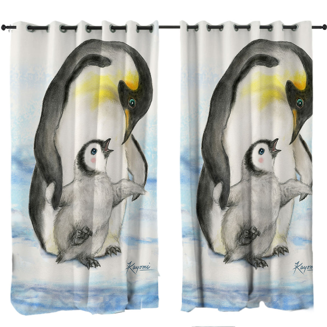 Cute Animal Art Drawings Penguins Holding Hands Curtains