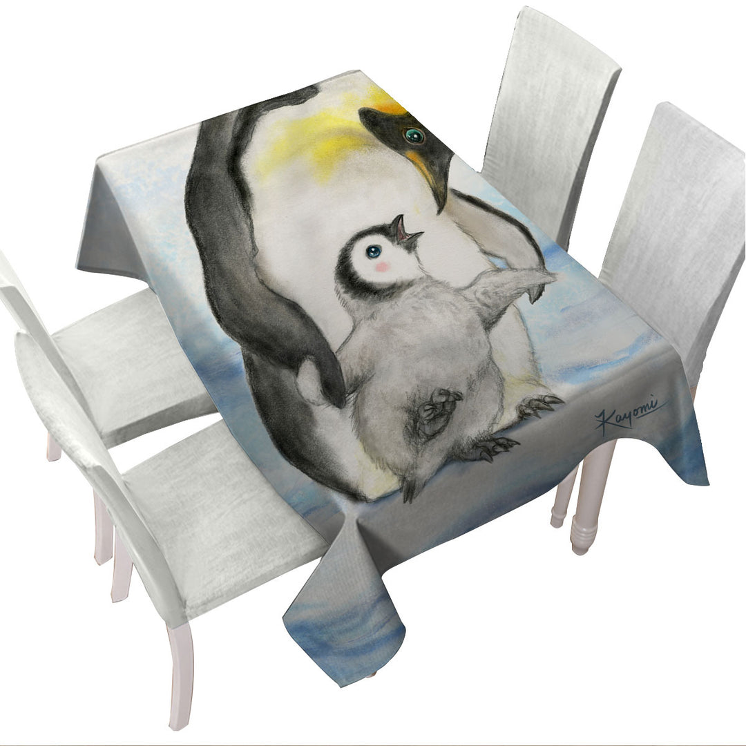 Cute Animal Art Drawings Penguins Holding Hands Custom table Covers