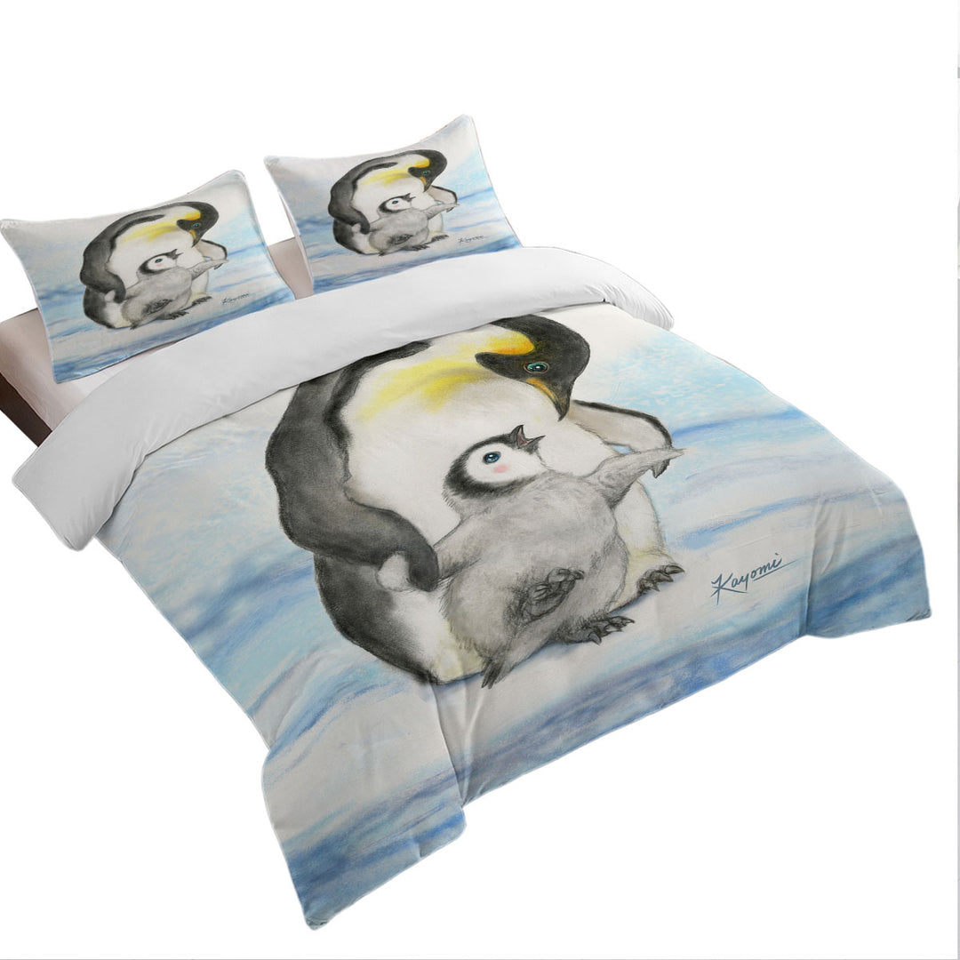 Cute Animal Art Drawings Penguins Holding Hands Twin xl Duvet Covers