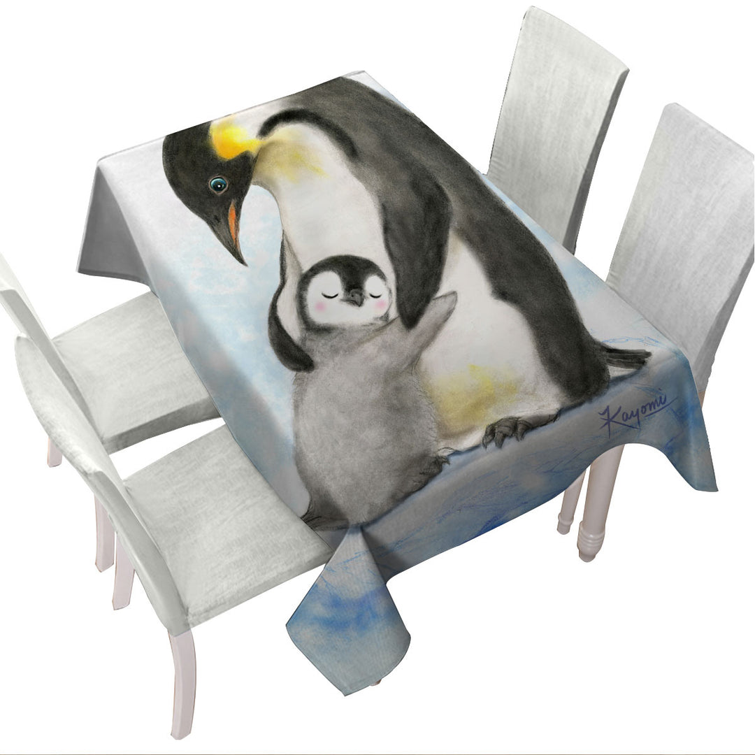 Cute Animal Art Drawings Penguins Hug Table Cover