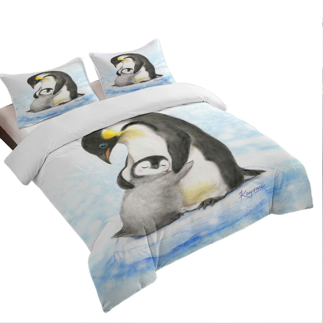 Cute Animal Art Drawings Penguins Hug Twin Duvet Covers