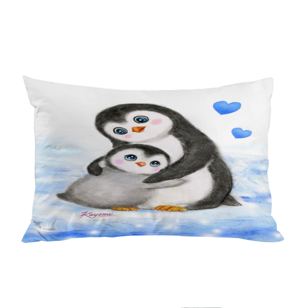 Cute Animal Art Drawings Penguins Mom and Baby Pillow Cases