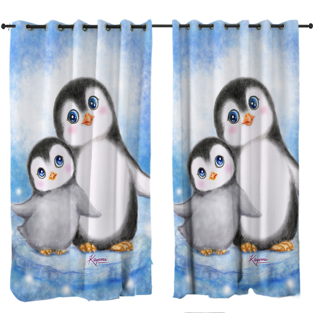Cute Animal Art Drawings Penguins Side by Side Drapes