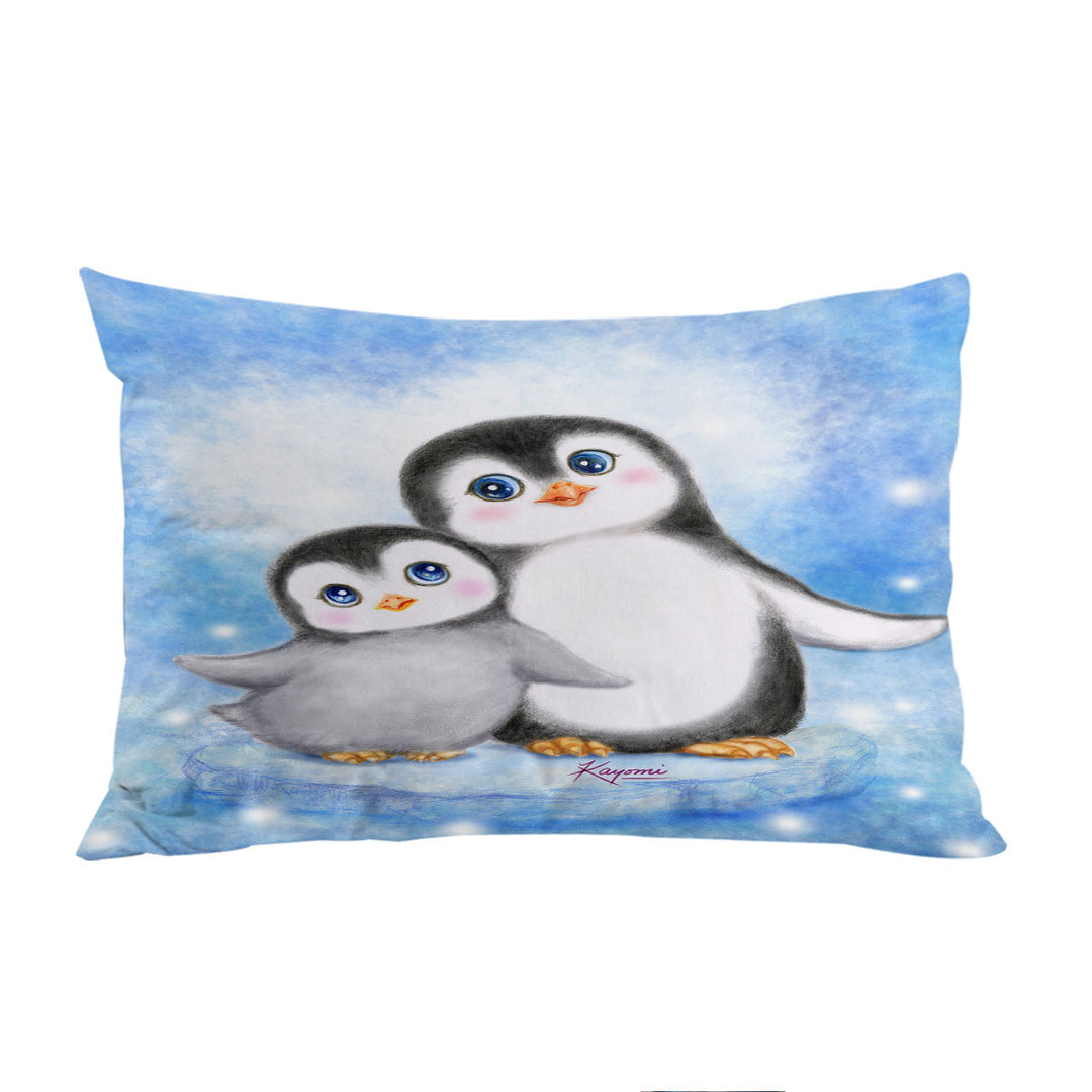 Cute Animal Art Drawings Penguins Side by Side Pillowcase