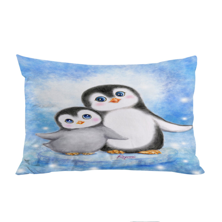 Cute Animal Art Drawings Penguins Side by Side Pillowcase