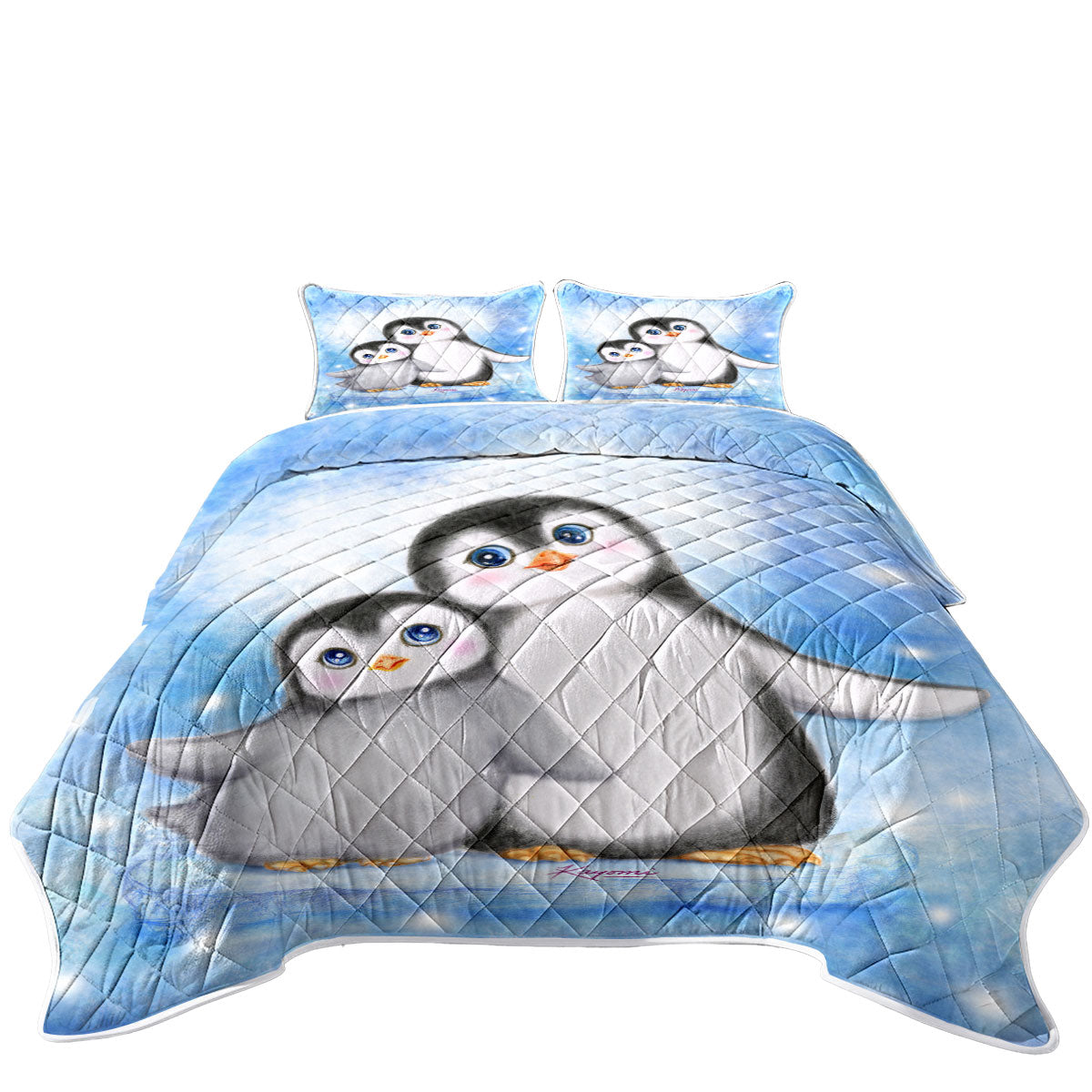 Cute Animal Art Drawings Penguins Side by Side Quilt – Handful of Prints