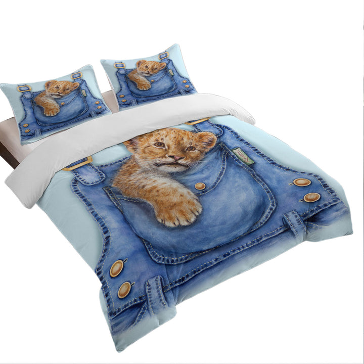 Cute Animal Art Lion Cub Overall Pocket Duvet Covers