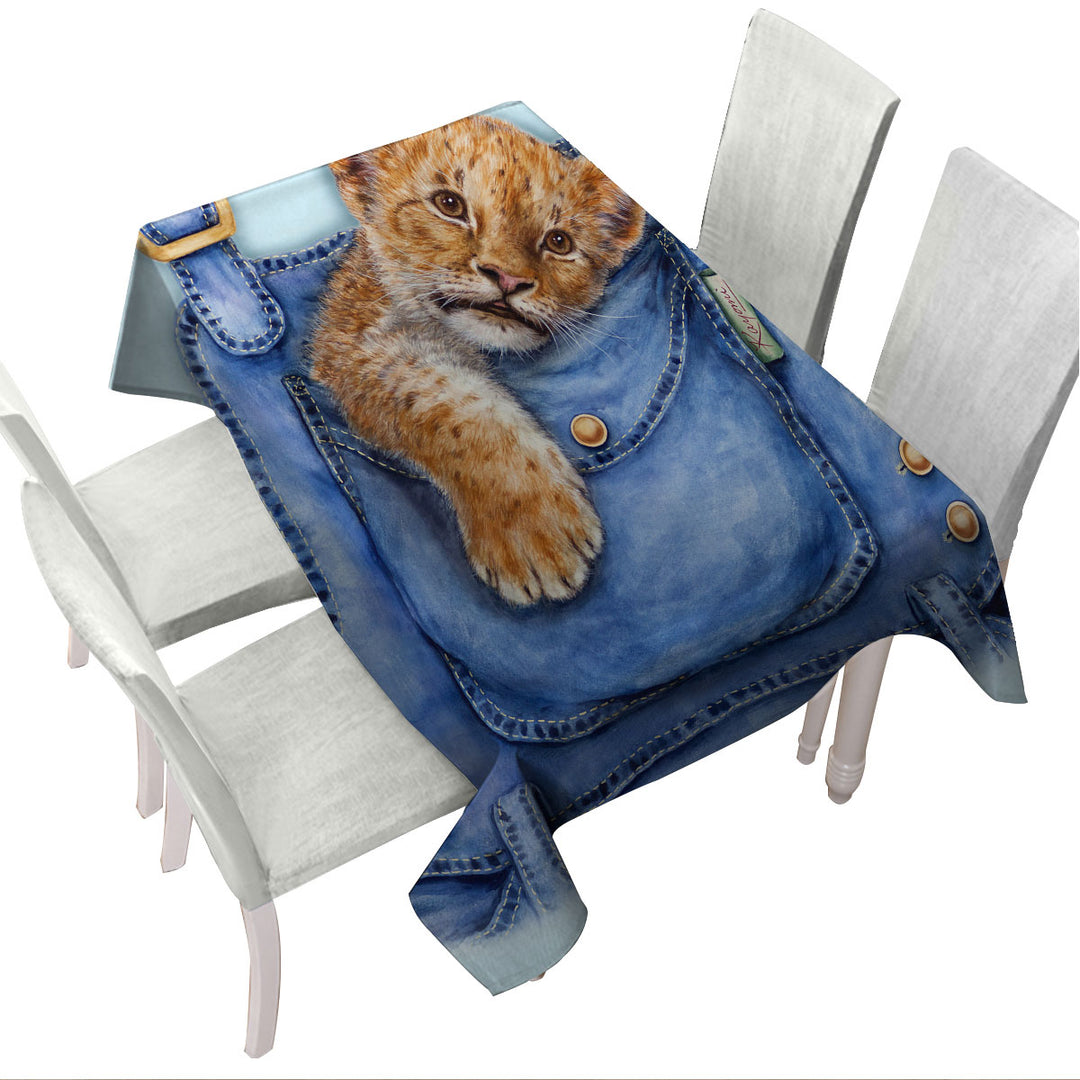 Cute Animal Art Lion Cub Overall Pocket Tablecloth