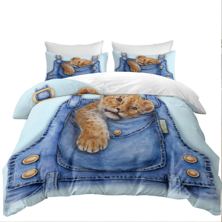 Cute Animal Art Lion Cub Overall Pocket full Size Duvet Cover