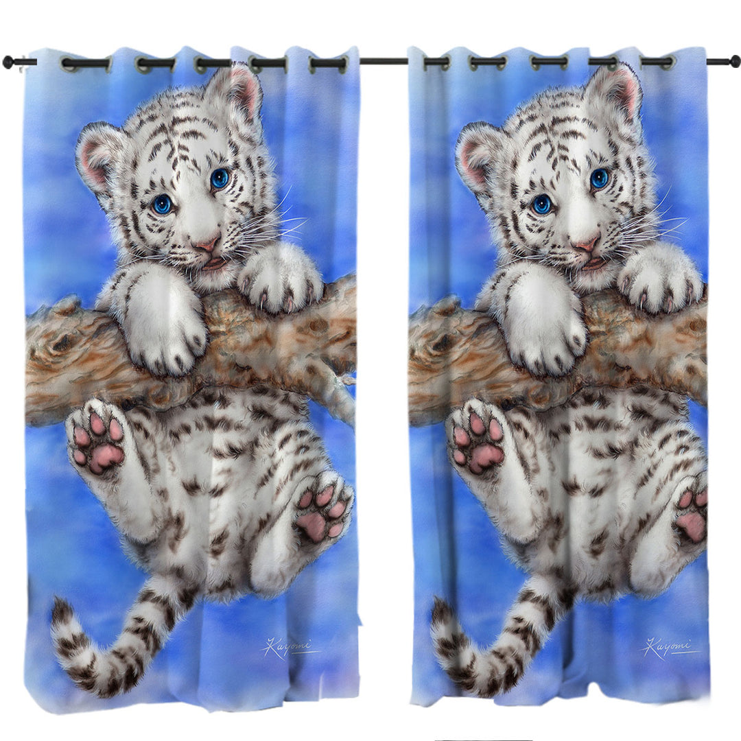 Cute Animal Art White Tiger Cub Adventure Curtain