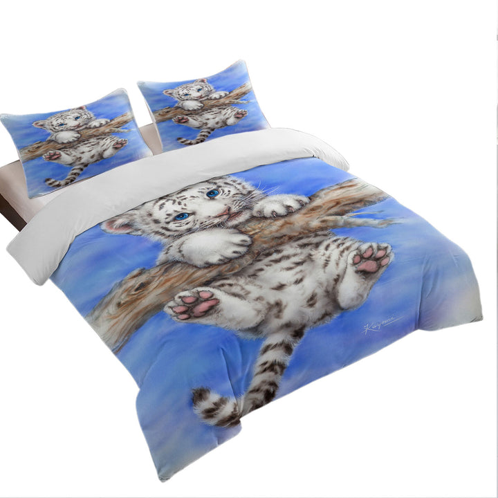 Cute Animal Art White Tiger Cub Adventure Duvet Cover set
