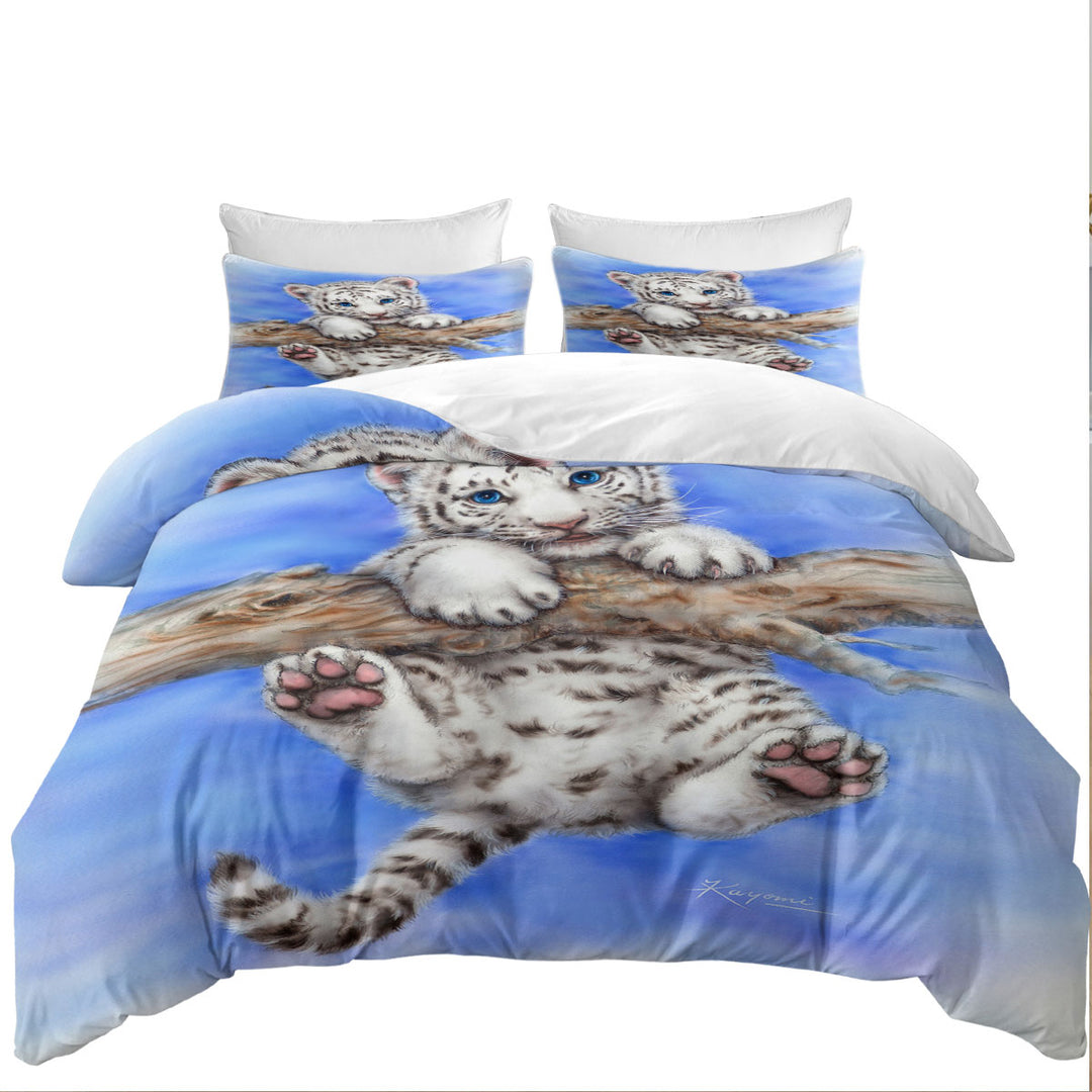 Cute Animal Art White Tiger Cub Adventure Duvet Covers