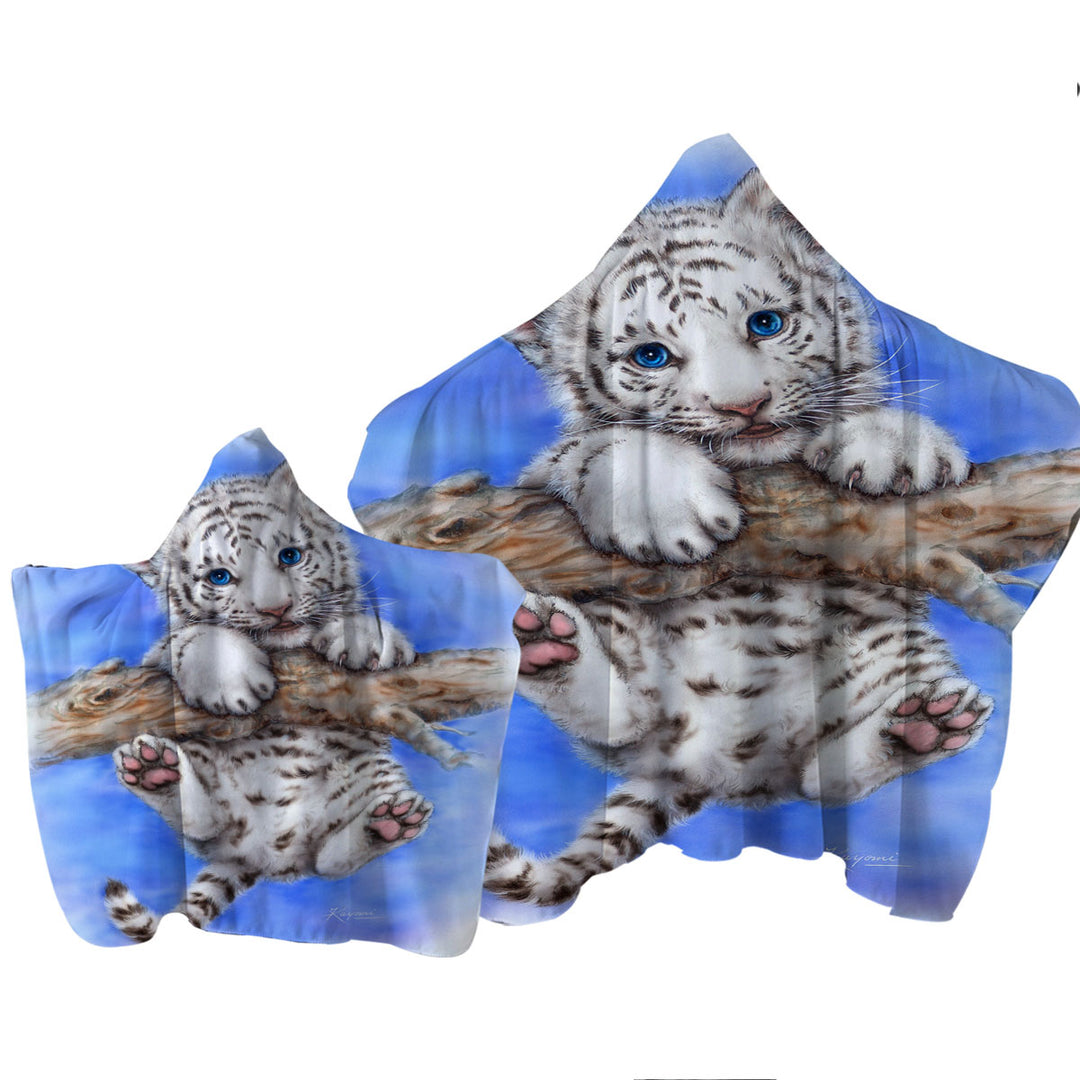 Cute Animal Art White Tiger Cub Adventure Towel Hoodie