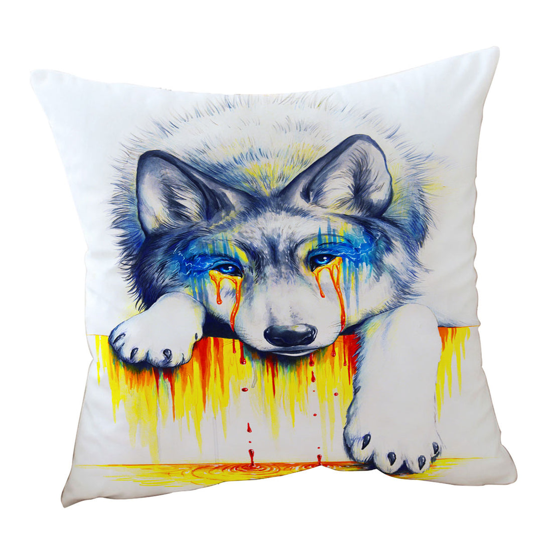 Cute Animal Cushion Cover Drawing Drowning in Tears Wolf Cub