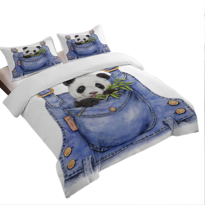 Cute Animal Drawing Panda Overall Coverlets