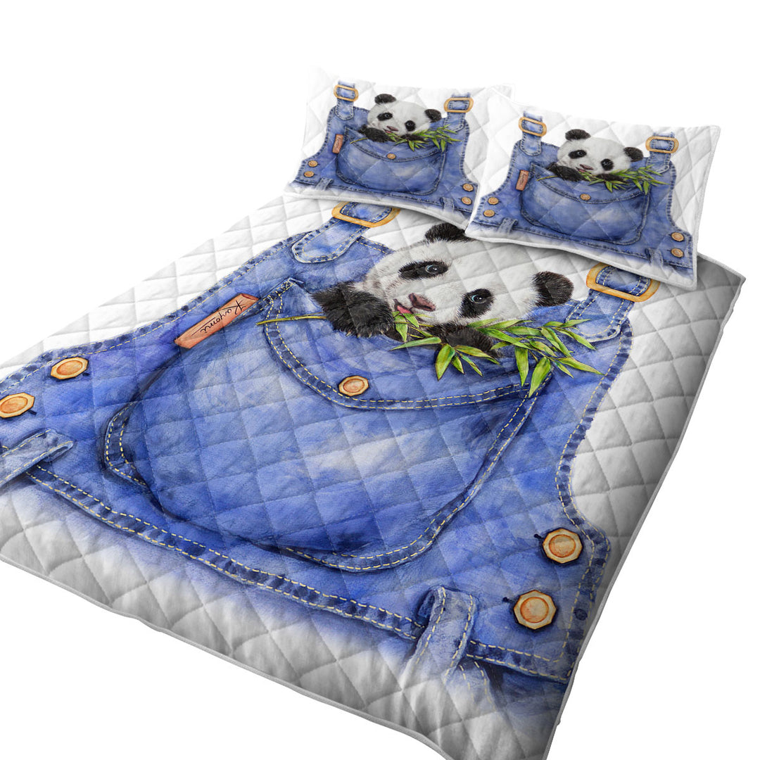 Cute Animal Drawing Panda Overall King Quilt