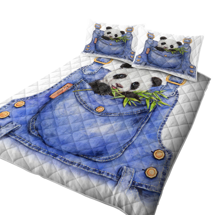 Cute Animal Drawing Panda Overall King Quilt