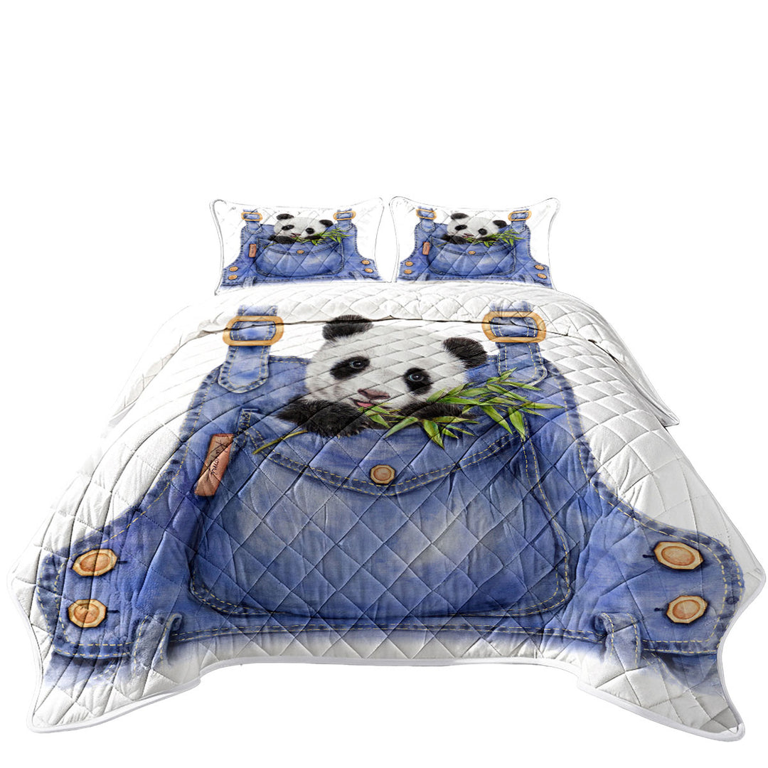 Cute Animal Drawing Panda Overall King Size Bedspreads