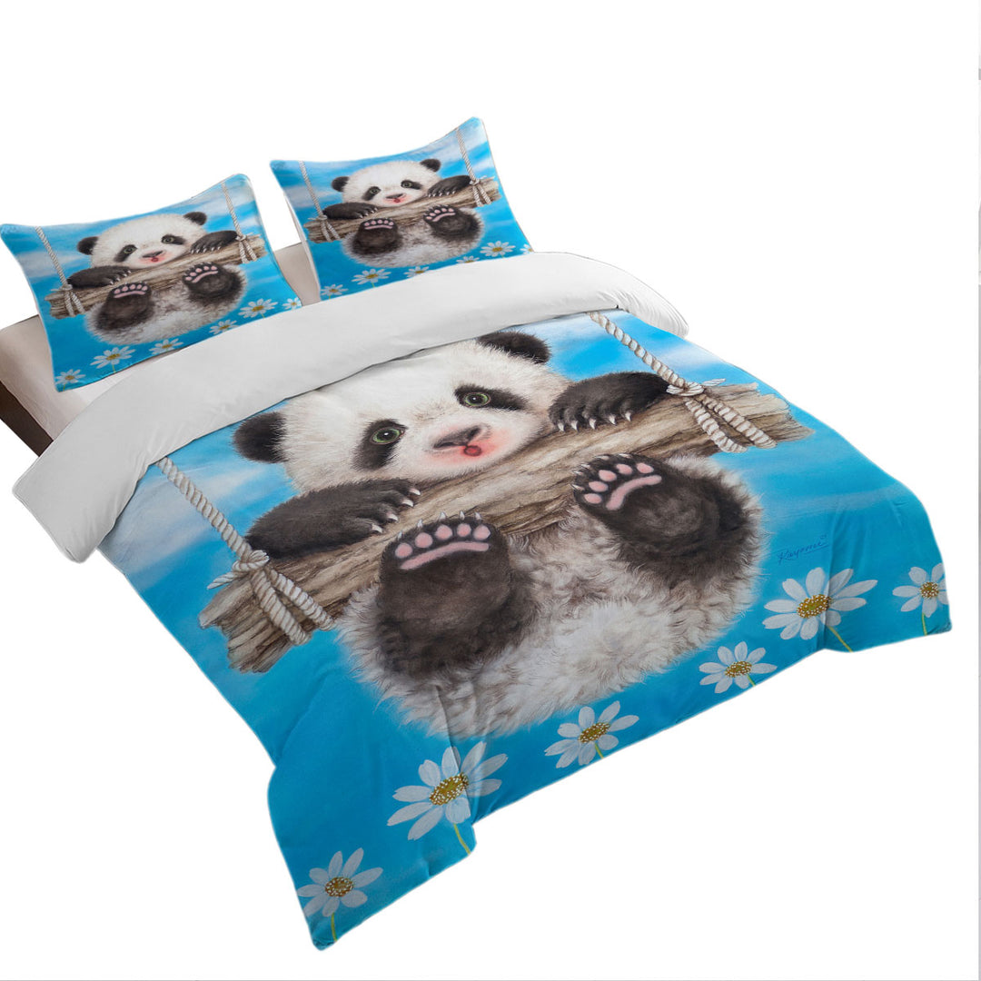Cute Animal Drawing Panda Swing Coverlet