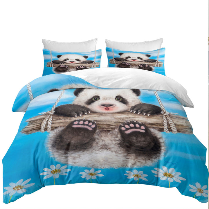 Cute Animal Drawing Panda Swing Coverlets