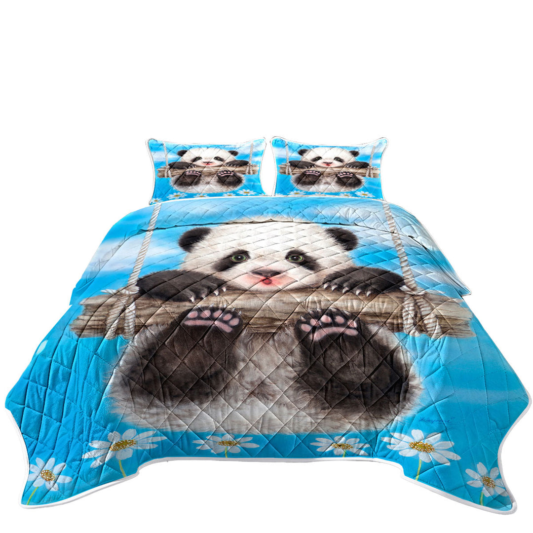 Cute Animal Drawing Panda Swing King Quilt
