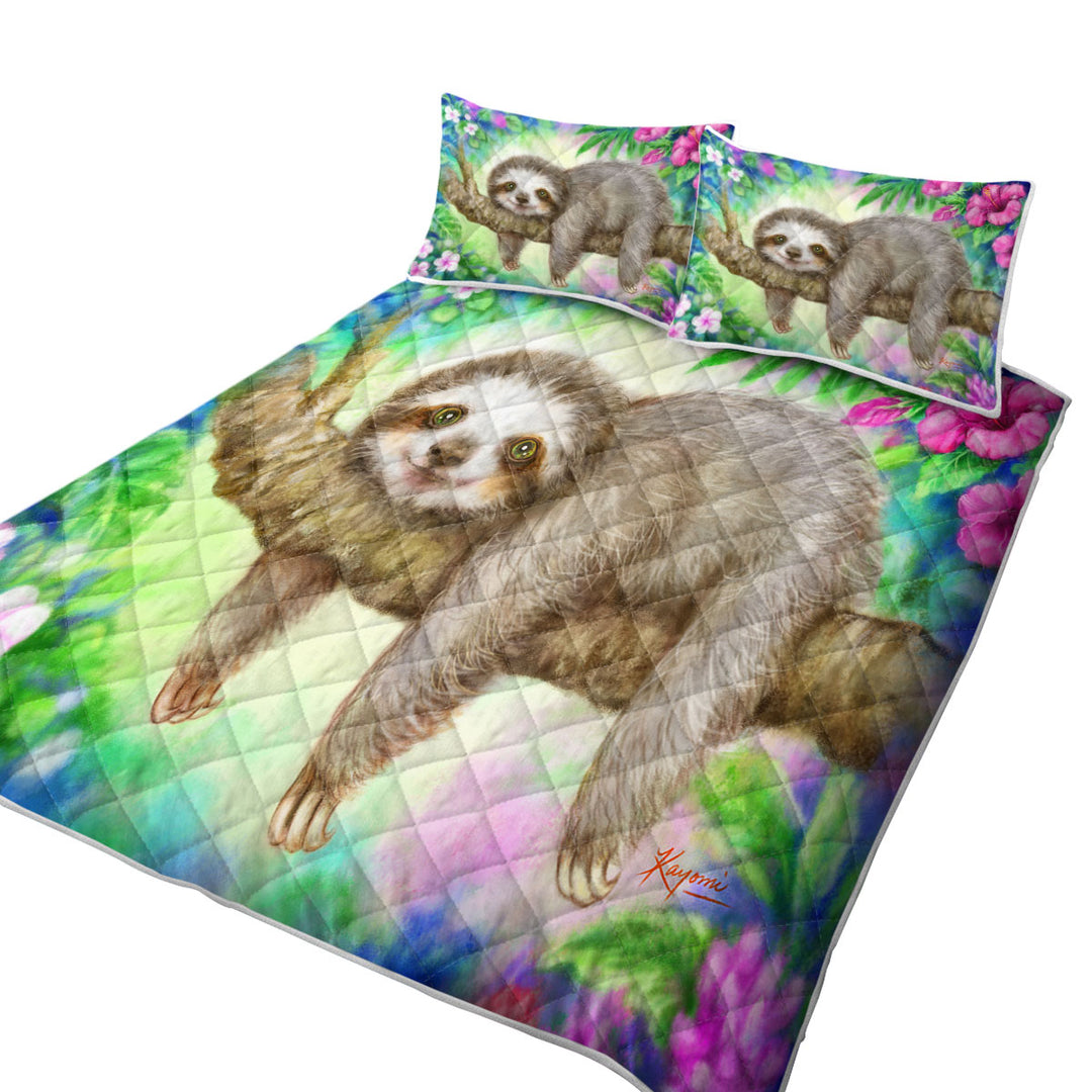 Cute Animal Drawing Sloth Lazy Morning Coverlets