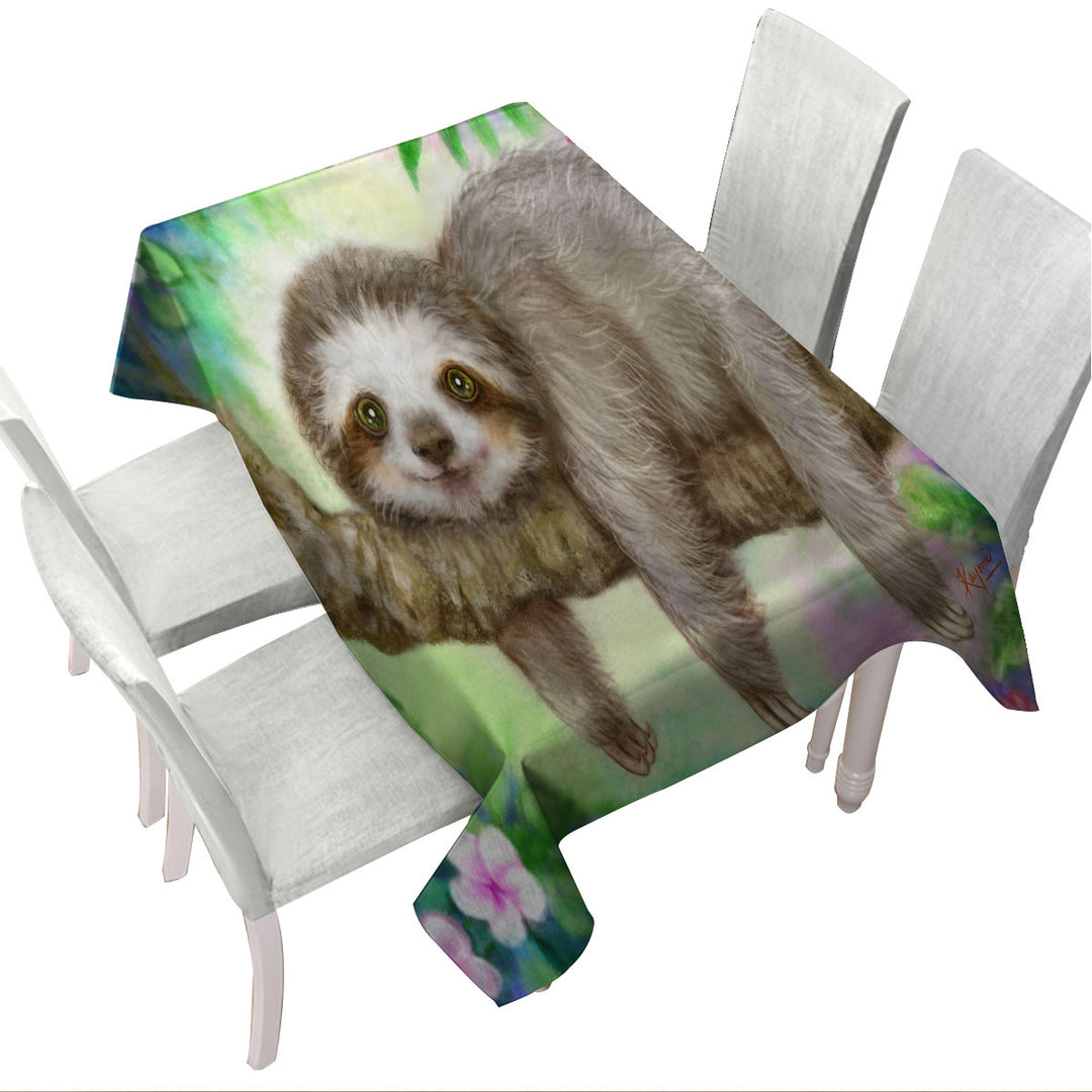 Cute Animal Drawing Sloth Lazy Morning Custom table Covers