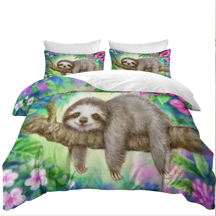Cute Animal Drawing Sloth Lazy Morning Donna Covers