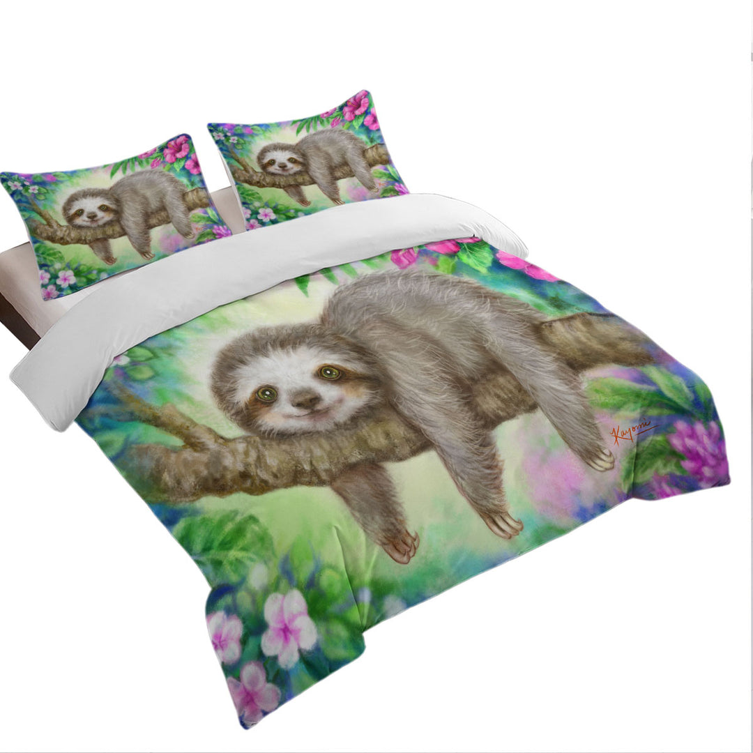 Cute Animal Drawing Sloth Lazy Morning Duvet Covers
