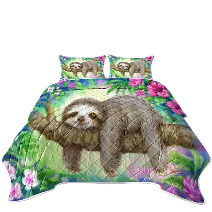 Cute Animal Drawing Sloth Lazy Morning King Size Quilt Sets