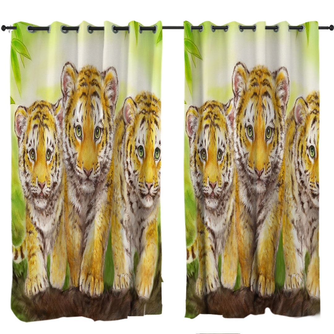 Cute Animal Drawings Three Brothers Tiger Cubs Curtain