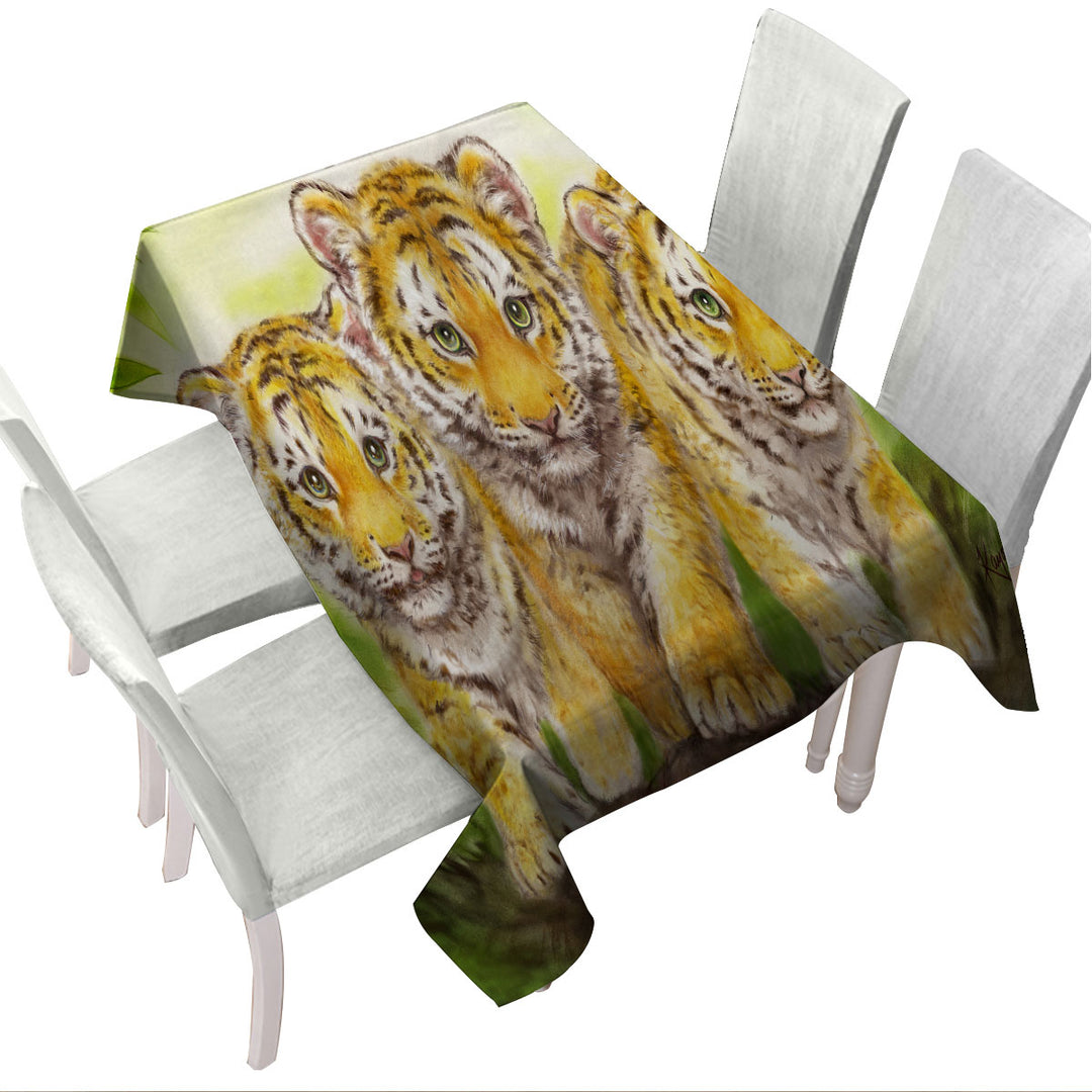 Cute Animal Drawings Three Brothers Tiger Cubs Custom tablecloths
