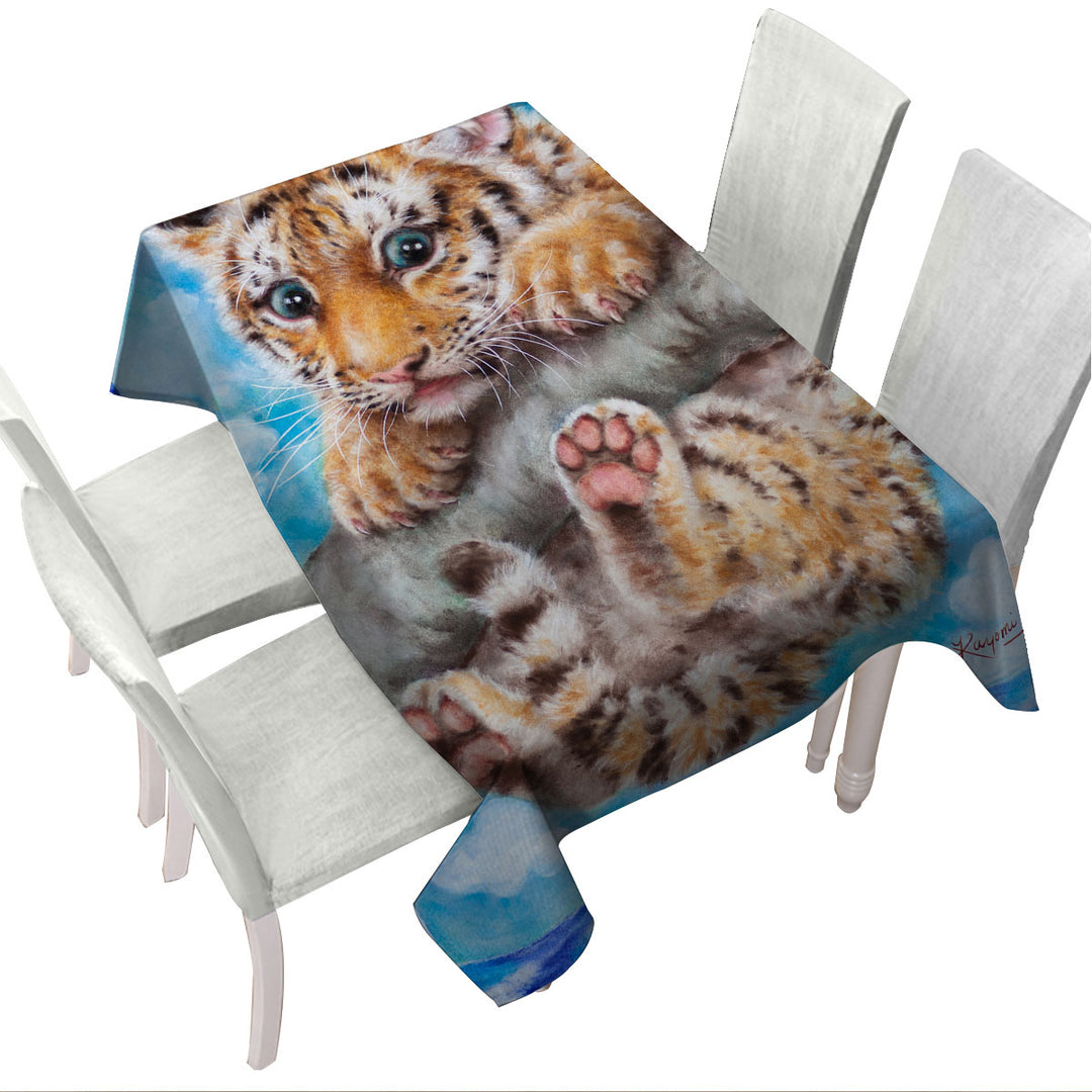 Cute Animal Drawings Tiger Cub on Branch Custom table Covers