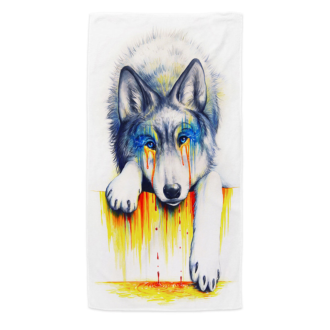 Cute Animal Microfiber Beach Towel Drawing Drowning in Tears Wolf Cub
