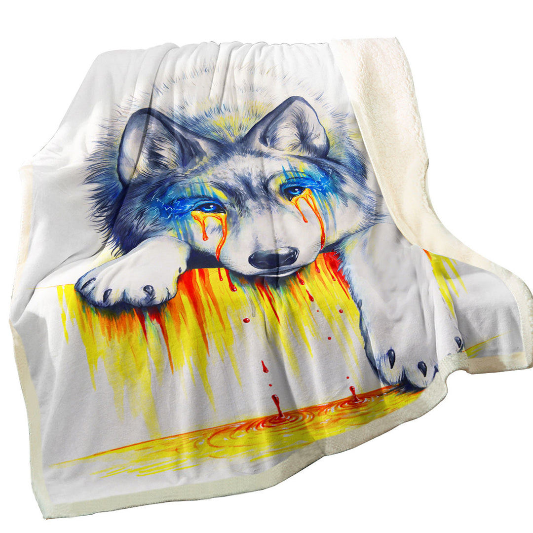 Cute Animal Sherpa Blanket Drawing Drowning in Tears Wolf Cub