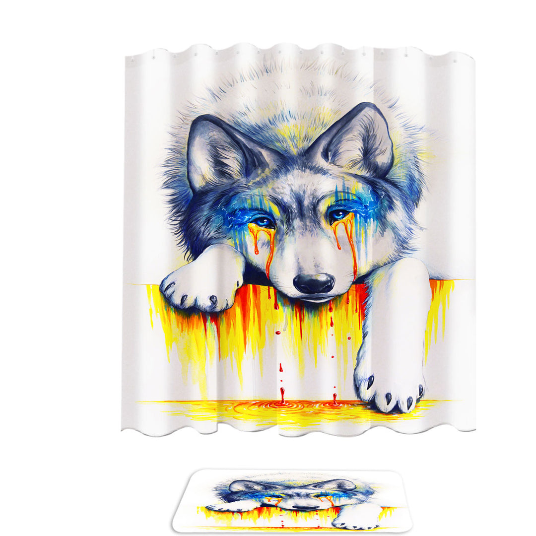 Cute Animal Shower Curtains Drawing Drowning in Tears Wolf Cub