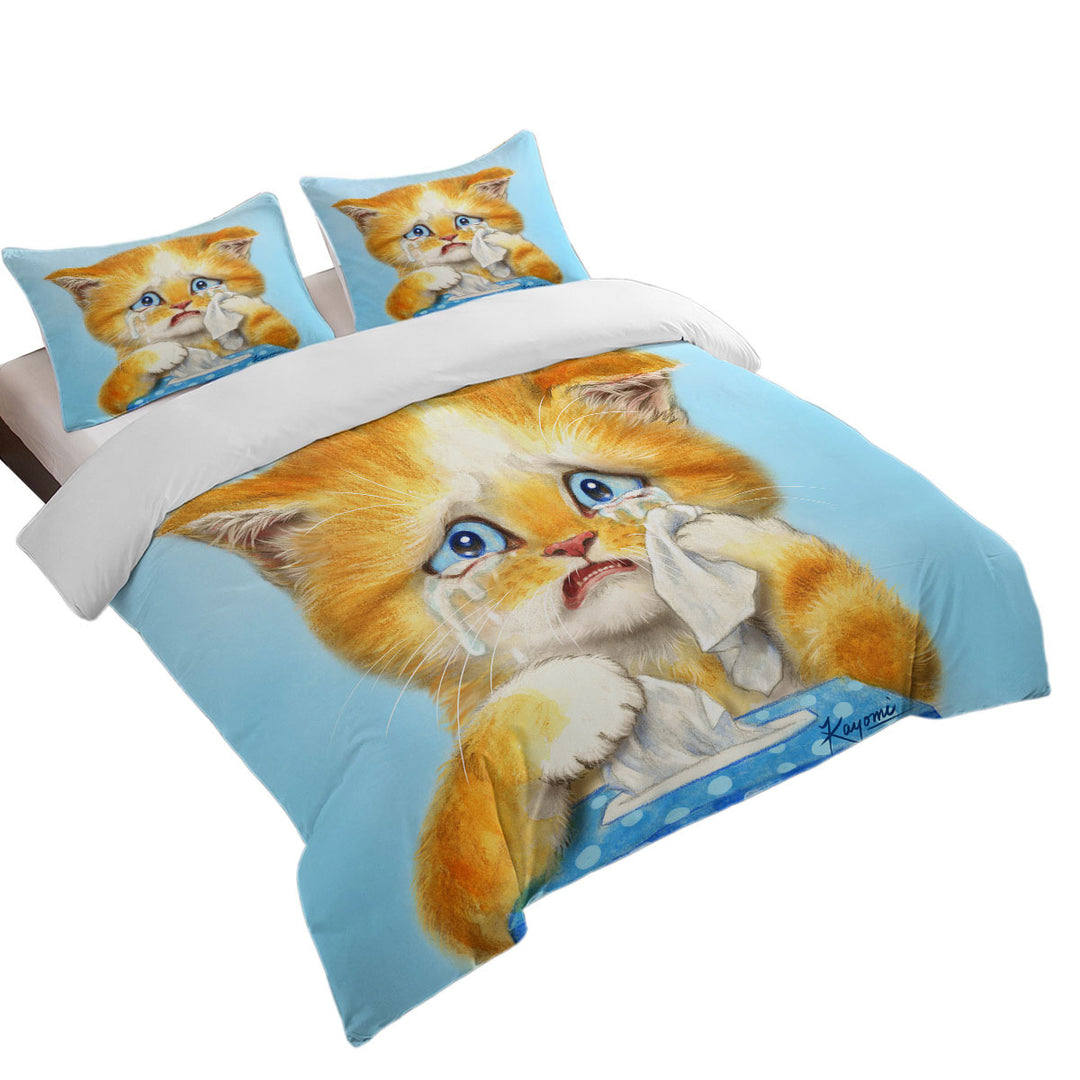 Cute Art Crying Sweet Little Kitty Cat Coverlet