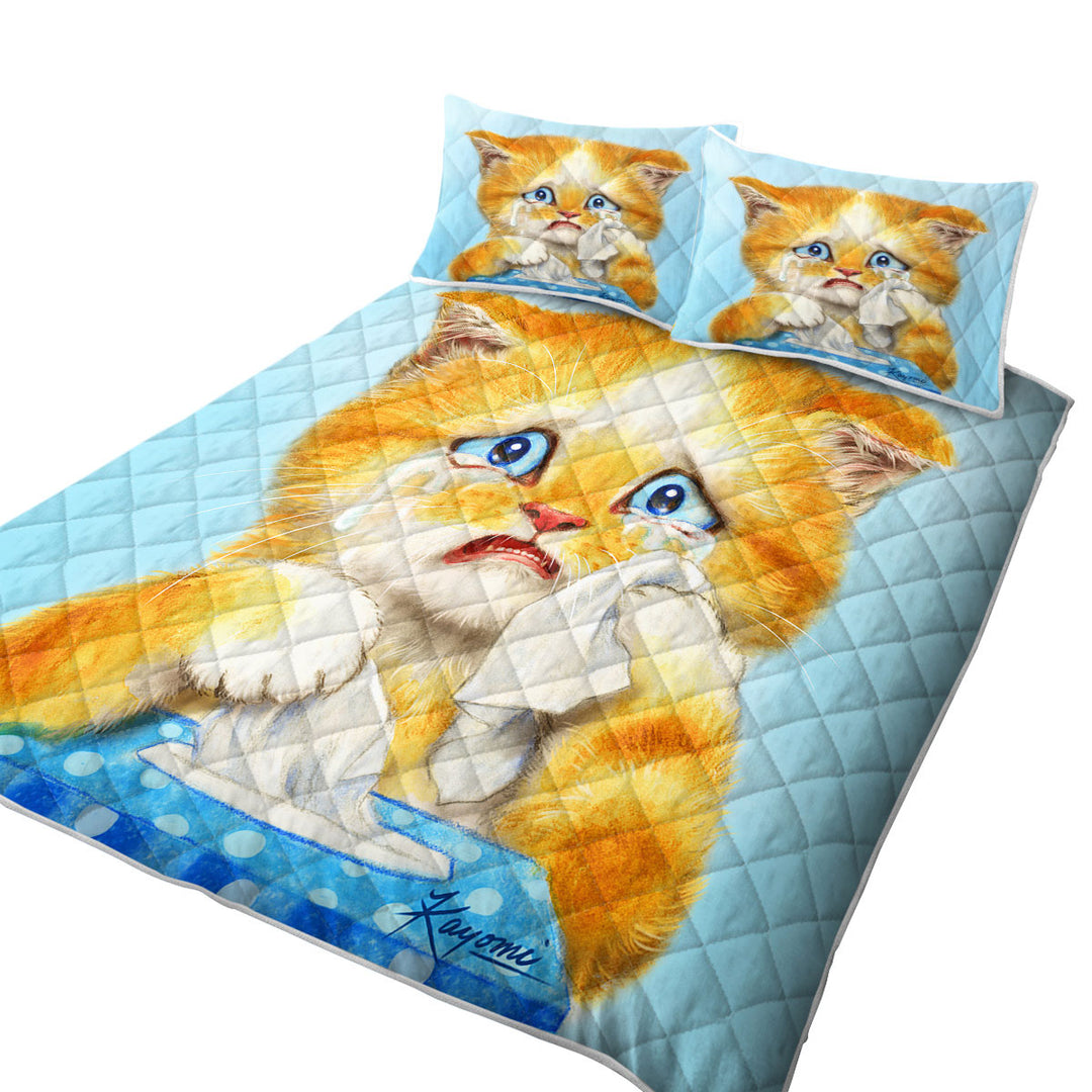Cute Art Crying Sweet Little Kitty Cat Coverlets