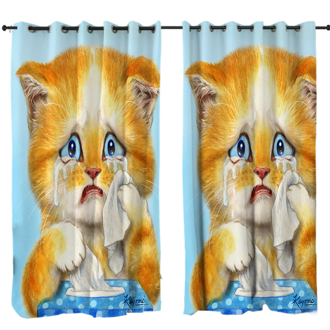 Cute Art Crying Sweet Little Kitty Cat Curtain