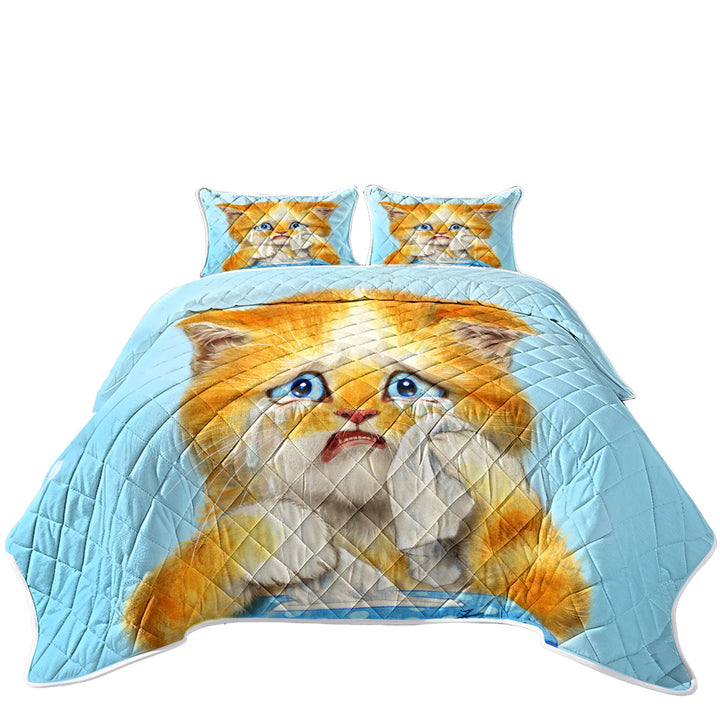 Cute Art Crying Sweet Little Kitty Cat King Size Quilt Sets