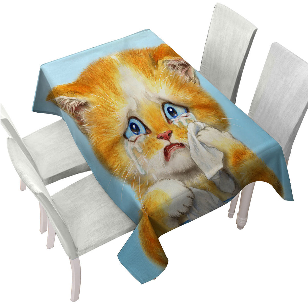 Cute Art Crying Sweet Little Kitty Cat Tablecloths