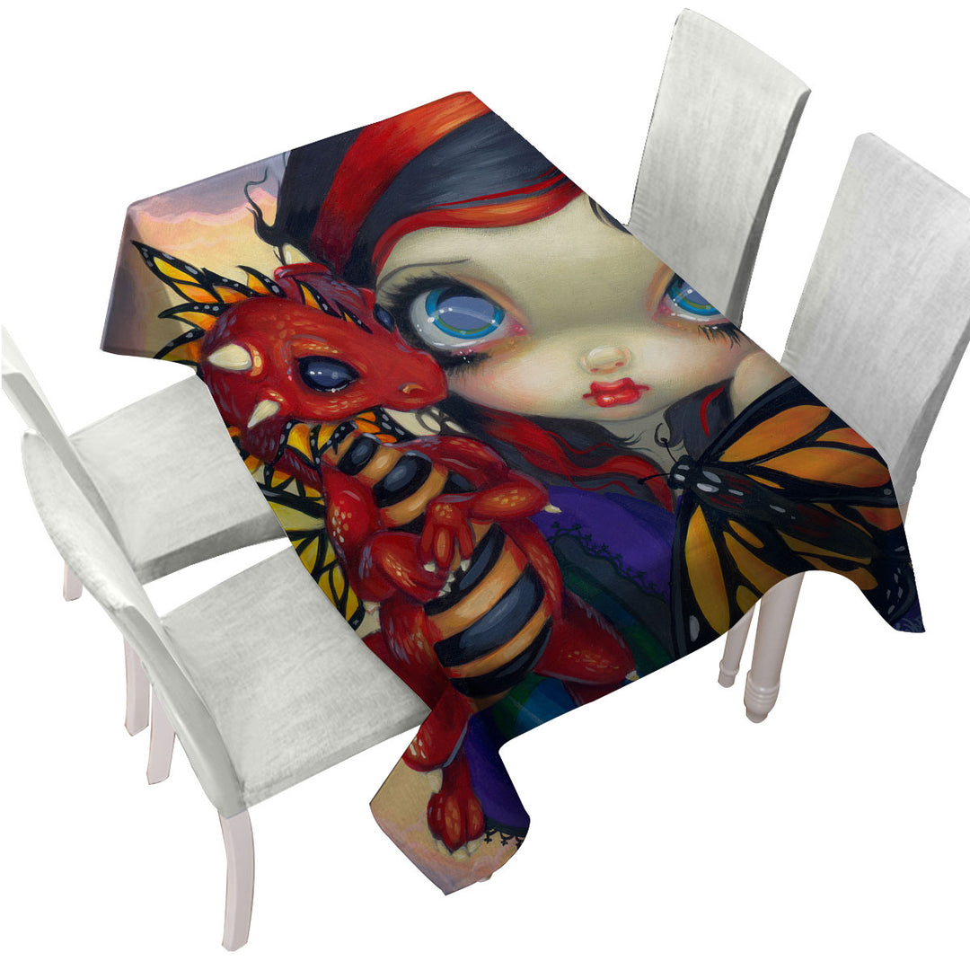 Cute Art Darling Dragonling and Butterfly Fairy Custom table cloth
